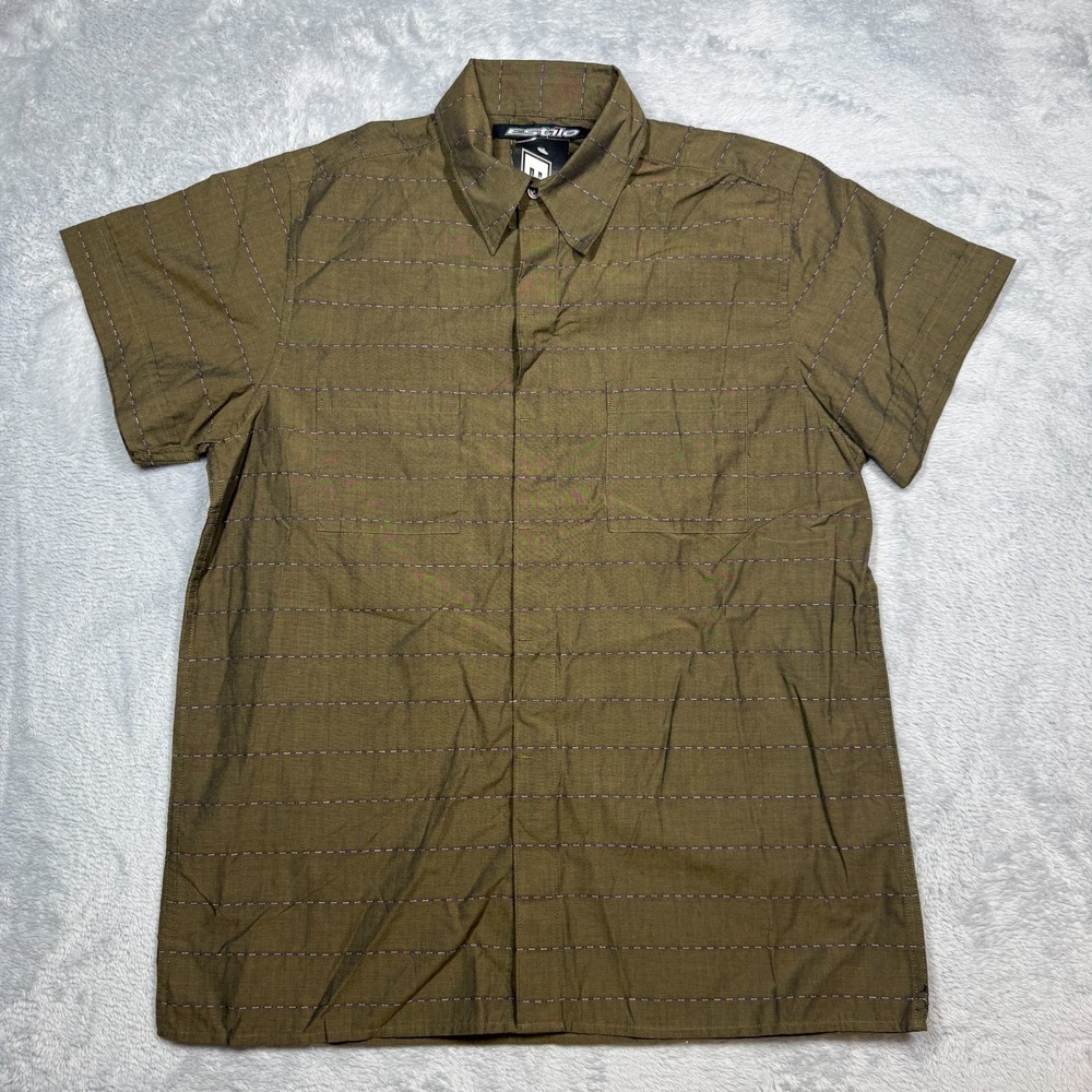 Vintage Estilo Polo Shirt Mens Green XL Button Up‎ Y2K Skater Classic Striped